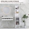 HOMCOM Tall Bathroom Cabinet, Slim Bathroom Storage Cabinet with 3 Open Shelves and Adjustable Shelf, Freestanding Storage Cupboard, 33 x 33 x 185 cm
