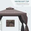 Outsunny 3 x 3 m Garden Gazebo Double-Roof Marquee Patio Wedding Party Tent Canopy Shelter with Sidewalls (Brown)