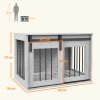 PawHut Dog Crate Furniture, Dog House Furniture Style for Medium Breeds, Pet Kennel with Removable Cushion for Indoor Use, 80 x 54 x 57cm, Grey