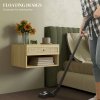 HOMCOM Floating Bedside Tables, Nordic Nightstands Set of 2 with Rattan Drawer and Open Shelf for Bedroom, Nature Wood Finish