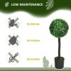 HOMCOM Set of 2 Decorative Artificial Plants Boxwood Ball Trees in Pot Fake Plants for Home Indoor Outdoor Decor, 60cm