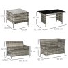 Outsunny 6 Pieces Rattan Garden Furniture Set, 8-Seater Garden Corner Sofa Set with 3 Loveseats, Glass Top Table, Footstools, Outdoor Conservatory Furniture with Cushions for Patio, Dark Blue