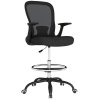 HOMCOM Drafting Chair, Swivel Draughtsman Chair, Ergonomic Office Chair, Mesh Standing Desk Chair with Flip-up Armrest, Lumbar Support, Adjustable Foot Ring, Black