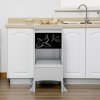 HOMCOM Kids Step Stool Toddler Kitchen Stool with Blackboard Lockable Handrail for Kids Kitchen Counter Grey