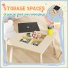 AIYAPLAY 3-Piece Kids Table and Chairs Set, Toddler Table and Chair Set with Bear-Shaped Backrest, Convertible Desk, Storage Grid for Nursery, Classroom, Playroom, Natural Wood