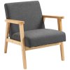 HOMCOM Accent Armchair, Living Room Chair, Wooden Upholstered Single Lounge Chair with Rubber Wood Legs and Padded Seat , Leisure Sofa Chair for Bedroom Office, Dark Grey