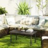 Outsunny Metal Garden Coffee Table, Rectangular Outdoor Side Table with Woodgrain Tabletop, Foot Pads for Outside, Garden, Balcony, Porch, 95 x 55 x 46cm, Brown