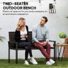 Outsunny 2 Seater Rattan Garden Bench, Outdoor Bench with Quick-Drying Cotton Padding, Wicker Garden Loveseat with Armrests, Steel Frame for Patio, Park, Mixed Brown