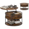 HOMCOM Lift Top Coffee Table, Round Coffee Table with Storage Shelf, Hidden Compartment and Steel Frame for Living Room, Home Office, Brown