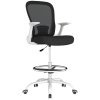 HOMCOM Drafting Chair, Swivel Draughtsman Chair, Ergonomic Office Chair, Mesh Standing Desk Chair with Flip-up Armrest, Lumbar Support, Adjustable Foot Ring, Black and White