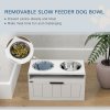 PawHut Raised Dog Bowl, Elevated Pet Bowls with Slow Feeder, Two Stainless Steel Bowls, Drawer, for Large & Extra Large Dogs, White