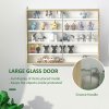 HOMCOM 5-Tier Wall Mounted Display Cabinet, Display Case with 4 Adjustable Shelves, Glass Doors for Home Office Ornaments 60x80cm, Natural