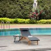Outsunny Ergonomic Patio Lounge Chair Wooden Outdoor Chaise w/ 3 Adjustable Back and Removable Headrest Pillow for Garden Black