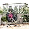 Outsunny Hanging Egg Chair Outdoor Indoor, Swing Hammock Chair with Stand, Cushions, Lumbar Pillow, Adjustable Height and Steel Frame for Garden Patio Lounge Porch, Dark Grey