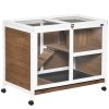 PawHut Rabbit Hutch Indoor Wooden Guinea Pig House Hamster Cage with Wheels, 2 Layers Bunny Cage with Openable Roof, 91.5 x 53.3 x 73 cm, Brown