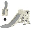 AIYAPLAY 3-in-1 Kids Slide, Foldable Dinosaur Shape Toddler Slide with Climber, Basketball Hoop and Ball, Indoor Playground Equipment for Ages 2-5, Cream White