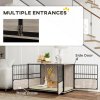 PawHut Dog Crate Furniture, Dog Cage End Table Indoor with 3 Doors, Furniture Style Dog Crate with Soft Washable Cushion, for Large Dogs, 100L x 60W x 68Hcm