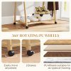 HOMCOM Bamboo Clothes Rail Rack with 2 Storage Shelves and 2 Hooks, Freestanding Open Wardrobe Coat Stand with Wheels for Entryway, Bedroom, Natural Wood Effect