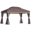 Outsunny 3 x 4m Aluminium Garden Gazebo, Marquee Canopy Shelter Pavilion Party Tent with Nets and Curtains for Garden and Deck, Coffee