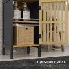HOMCOM Slim Bathroom Storage Cabinet, Small Bamboo Bathroom Cabinet with Open Compartment and Adjustable Shelf