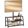 HOMCOM TV Stand Cabinet with Swivel Bracket for 32 - 65 Inch TVs, Industrial TV Cabinet with Open Shelves, Cable Management, Trapezoid-Shaped Steel Frame for Living Room, Bedroom, Rustic Brown