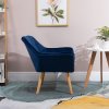 HOMCOM Modern Armchair, Accent Chair with Wide Arms, Slanted Back and Rubber Wood Legs for Living Room, Bedroom, Home Office, Blue
