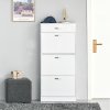 HOMCOM Shoe Cabinet with 3 Flip Drawers, High Gloss Shoe Storage Cabinet with Top Drawer and Adjustable Shelves, Shoe Cupboard for 18 Pairs