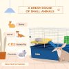 PawHut Guinea Pig Cage Chinchillas Rabbit Small Animal Cage with Ramp, Dish, Water Bottle, 71 x 46 x 47cm, Blue