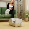 PawHut Stainless Steel Litter Box, High Sided Metal Cat Litter Tray with Detachable Rim, Scoop, Easy Cleaning, Odour-Resistant, 60 x 40 x 28 cm