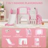AIYAPLAY 7 in 1 Toddler Slide Set with Basketball Hoop, Outdoor & Indoor Frog Theme Playset with Climbing Frame, Telescope, Drawing Board, Storage Box for Toddlers Ages 1-3, Pink