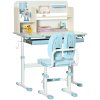 HOMCOM Kids Desk and Chair Set, Height Adjustable Kids Study Table and Chair Set with Storage Shelves, Washable Cover, Anti-Slip Mat, for Ages 3-12 Years - Blue