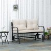 Outsunny 2-Person Outdoor Loveseat Glider Bench Rocking Chair for Patio, Garden, Yard, Porch with Armrest and Cushions, Khaki