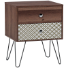 HOMCOM 2-Drawer Bedside Table, Boho Wooden Nightstand Storage Unit, Bedside Cabinet with Steel Frame, Sofa End Side Table for Living Room, Bedroom, Small Space, Rustic Brown