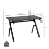 HOMCOM RGB 120 x 66cm Gaming Desk, Computer Table with Carbon Fibre Surface, Headphone Hook, Cup Holder, Controller Rack, Home Office Desk