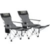 Outsunny Set of 2 Reclining Folding Camping Chair w/ Detachable Footrest, Storage Bag, Cup Holder & Headrest, Lightweight Portable Camp Chair for Beach, Picnic, Grey and Black