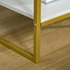 HOMCOM Bedside Table with Storage Drawer and Open Shelf, Modern Nightstand, Side Table with Metal Frame for Bedroom, Living Room, White