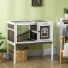 PawHut Wooden Rabbit Hutch, Elevated Guinea Pig Cage w/ Openable Roof, Ladder, Removable Tray, 90 x 53 x 87cm - Brown