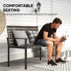 Outsunny 2 Seater Rattan Garden Bench, Outdoor Bench with Quick-Drying Cotton Padding, Wicker Garden Loveseat with Armrests, Steel Frame for Patio, Park, Mixed Grey