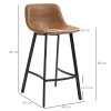 HOMCOM Bar Stools Set of 2, PU Leather Kitchen Stools, Upholstered Breakfast Bar Chairs with Backrest, Steel Legs for Home, Dining Room, Brown