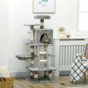 PawHut 132cm Cat Tree for Large Cats, Cat Activity Centre with Scratching Posts, Hammock, Cat House, Bed, Perches, Ladder, for Indoor Use - Grey