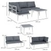 Outsunny 3 Piece Garden Furniture Set with 5-Level Adjustable Lounger, L Shaped Garden Corner Sofa with Cushions, Mesh Seat, Slatted Wood-Grain Table, Outdoor Furniture Set for Conservatory, Grey