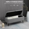 HOMCOM Storage Ottoman with Flip Top, Rectangular Upholstered Bench, Linen Feel Fabric Footstool with Steel Legs for Living Room, Bedroom