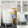 HOMCOM 100L Rolling Laundry Basket on Wheels, 50cm Round Laundry Hamper with Removable Bag and Steel Frame for Bedroom, Bathroom, Laundry Room, Cream White