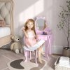 ZONEKIZ Kids Dressing Table, Kids Vanity Table, Girls Dressing Table with Mirror, Stool, Drawer, Storage Boxes, Cat Design, for Ages 3-6 Years - Pink