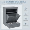 PawHut Pet Feeder Station, Dog Food Storage Container w/ Raised Dog Bowls, Hanger, for Food and Water - Grey