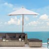 Outsunny 2m x 1.5m Garden Parasol Umbrella with Tilting Sunshade Canopy, Outdoor Market Table Umbrella with Wood and Bamboo Frame, Cream White