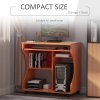 HOMCOM Computer Desk with Sliding Keyboard Tray, Mobile Home Office Desk, Study Table with Storage Shelves, PC Desk on Wheels, Cherry Wood Colour