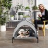 PawHut Elevated Dog Bed with Removable Canopy, Portable Cooling Raised Pet Cot with Breathable Mesh, Storage Bag, for Indoor Outdoor Use, for Small Medium Dogs, 76 x 61 x 70 cm, Light Grey