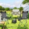 Outsunny Set of 2 Reclining Folding Camping Chair w/ Detachable Footrest, Storage Bag, Cup Holder & Headrest, Lightweight Portable Camp Chair for Beach, Picnic, Grey and Black