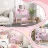 AIYAPLAY Kids Dressing Table with Tri-Fold Mirror and Stool, Kids Vanity Table, Girls Make up Desk with Drawer, for Aged 3-8 Years Old - Pink